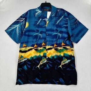 NWT Vintage Thumbs Up Hawaiian Shirt Button Front Short Sleeve Sportswear MEDIUM